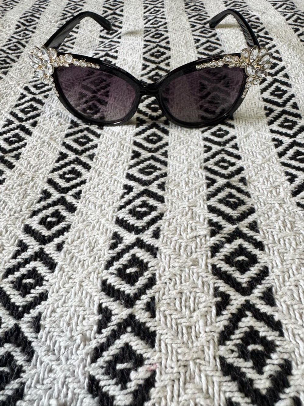 Black Cat-Eye Sunglasses with Crystal Accents